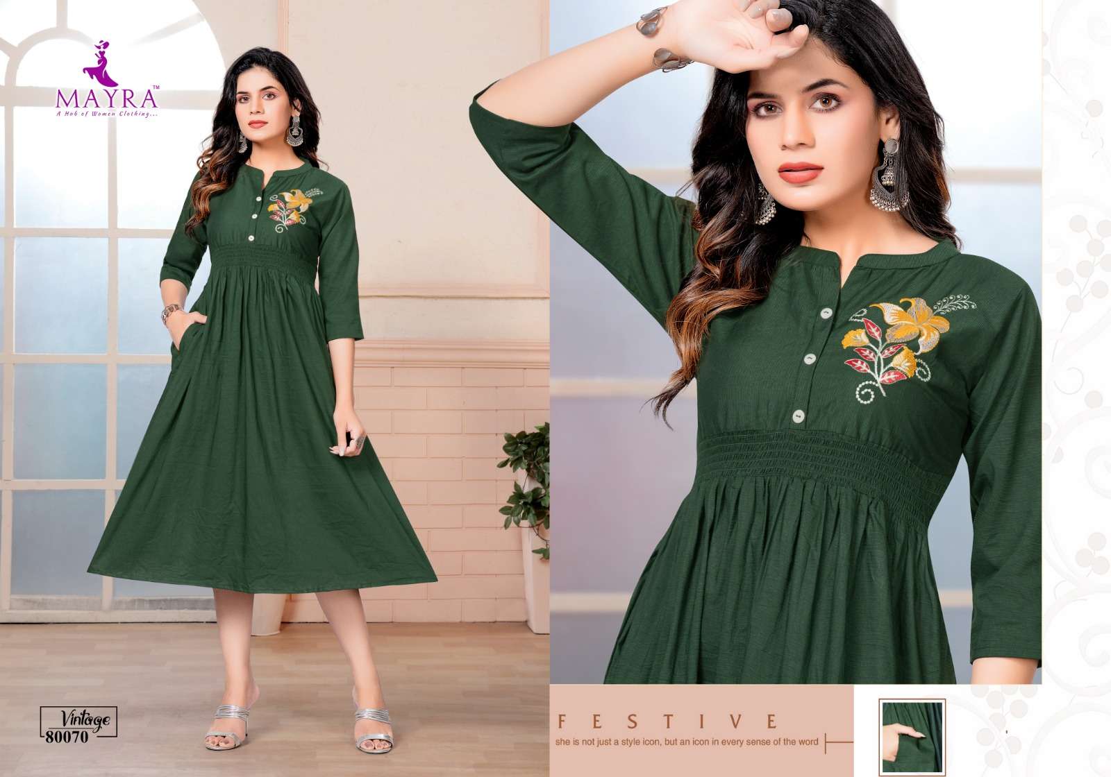 MAYRA - VINTAGE - FANCY BOMBAY VISCOSE LYCRA FABRICS EMBROYDREY WORK UMBRELLA TOP WITH SMOKE WORK CONCEPT-80070